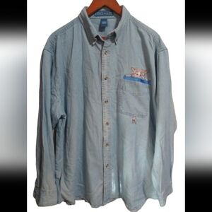 Coastal grandma 90 Women's long sleeve soft denim shirt embroidered cat on pack